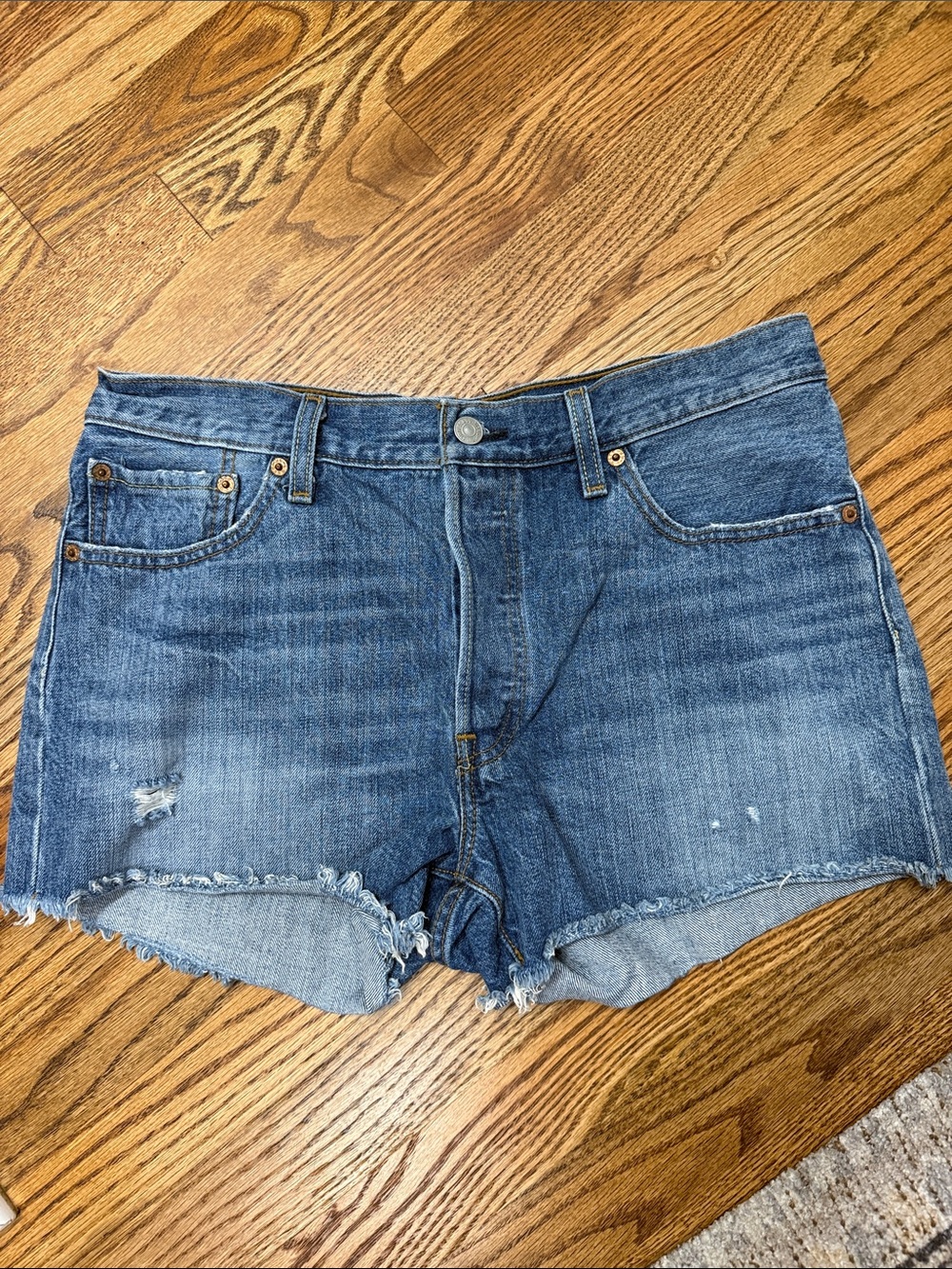 Levi's Dark Blue Distressed Cutoff Denim Shorts